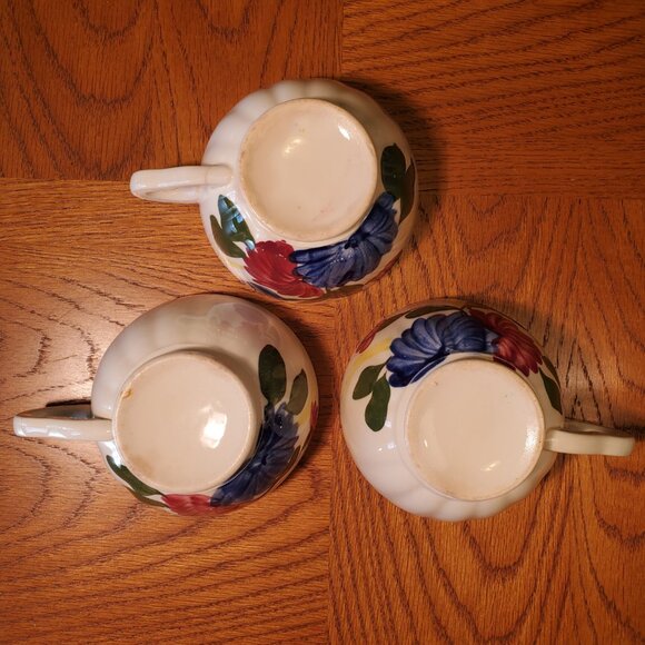 Vintage Oval Serving Plate & 3 Matching Coffee Cups. Chrysanthemum Pattern. - Picture 7 of 12